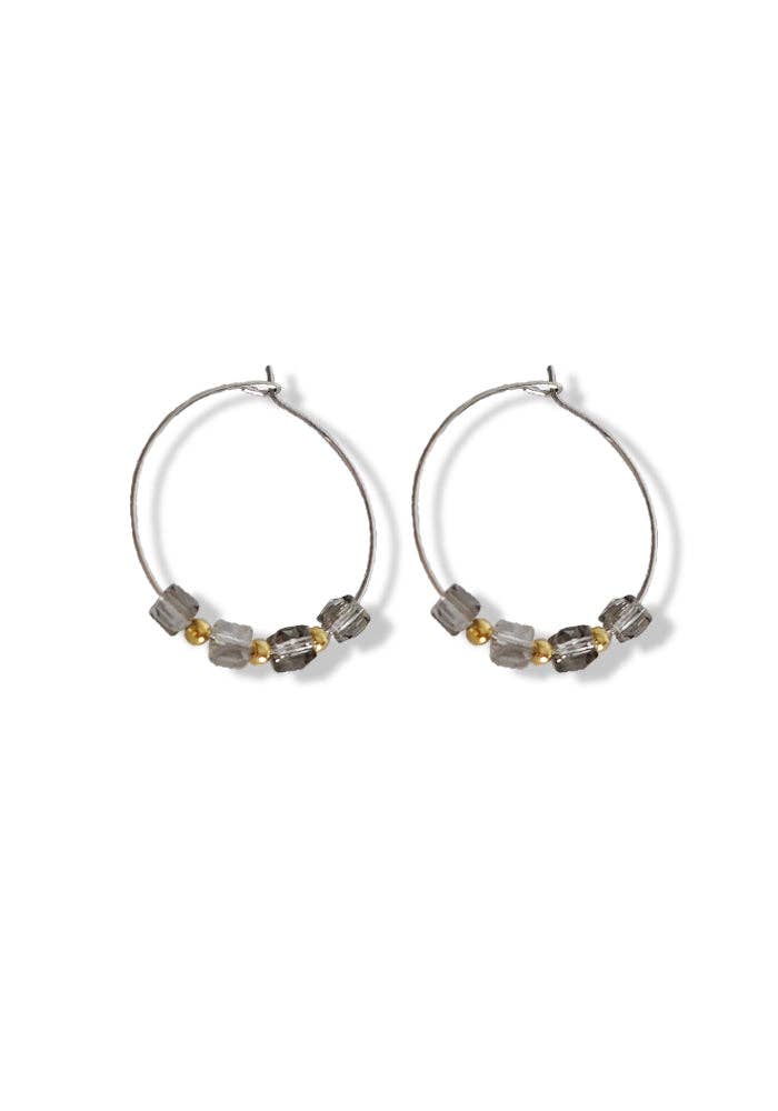Cube Beaded Hoops II | Gold