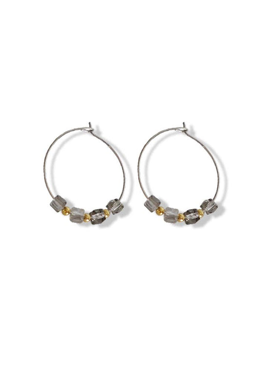 Cube Beaded Hoops II | Gold