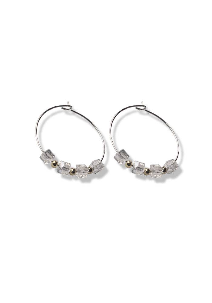 Cube Beaded Hoops | Silver