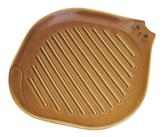 Ceramic Cat Toast Plate | Brown & Ivory