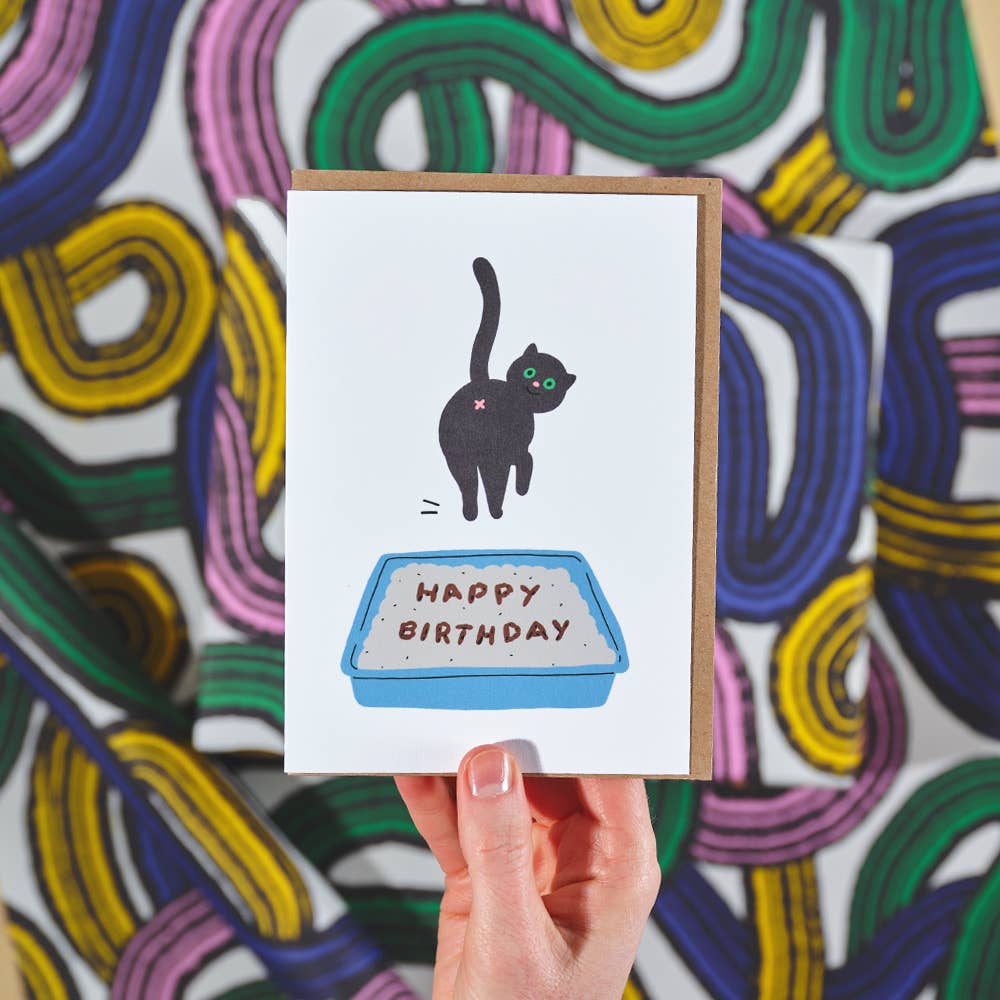 'Birthday Cat Poop' Greetings Card