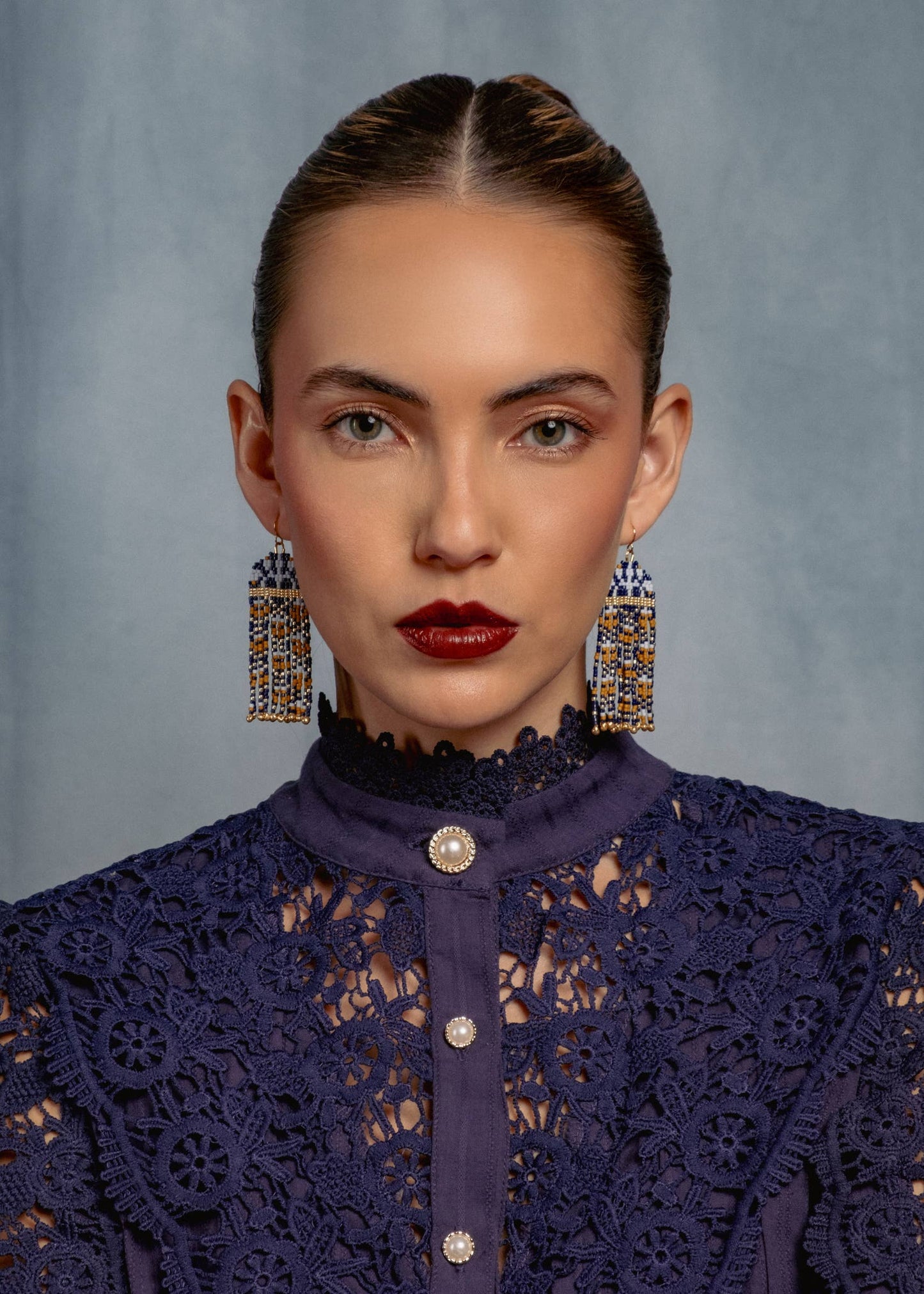 Beaded Brocade Garden Earrings | Lilac Teal