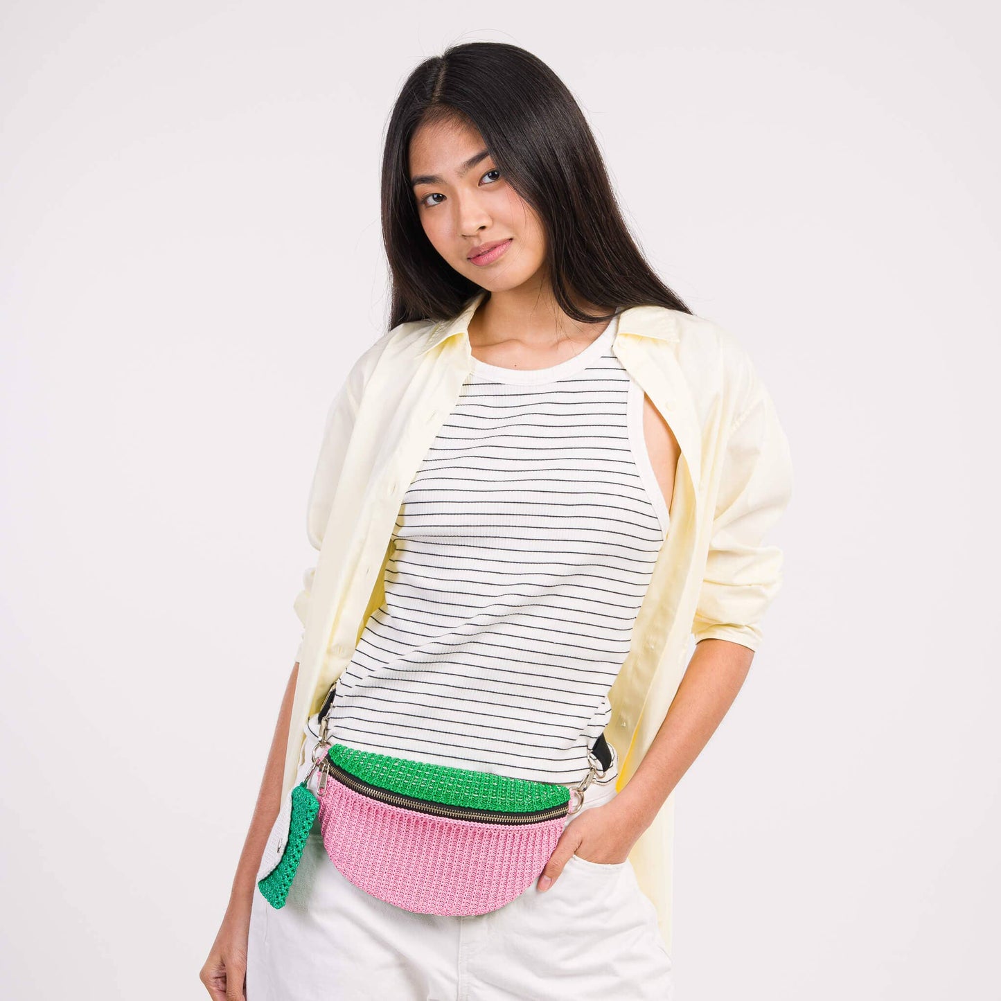 Colorblock Raffia Fanny Pack