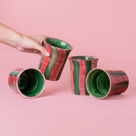 Ceramic Cup Pink & Green Stripes | 250 ml