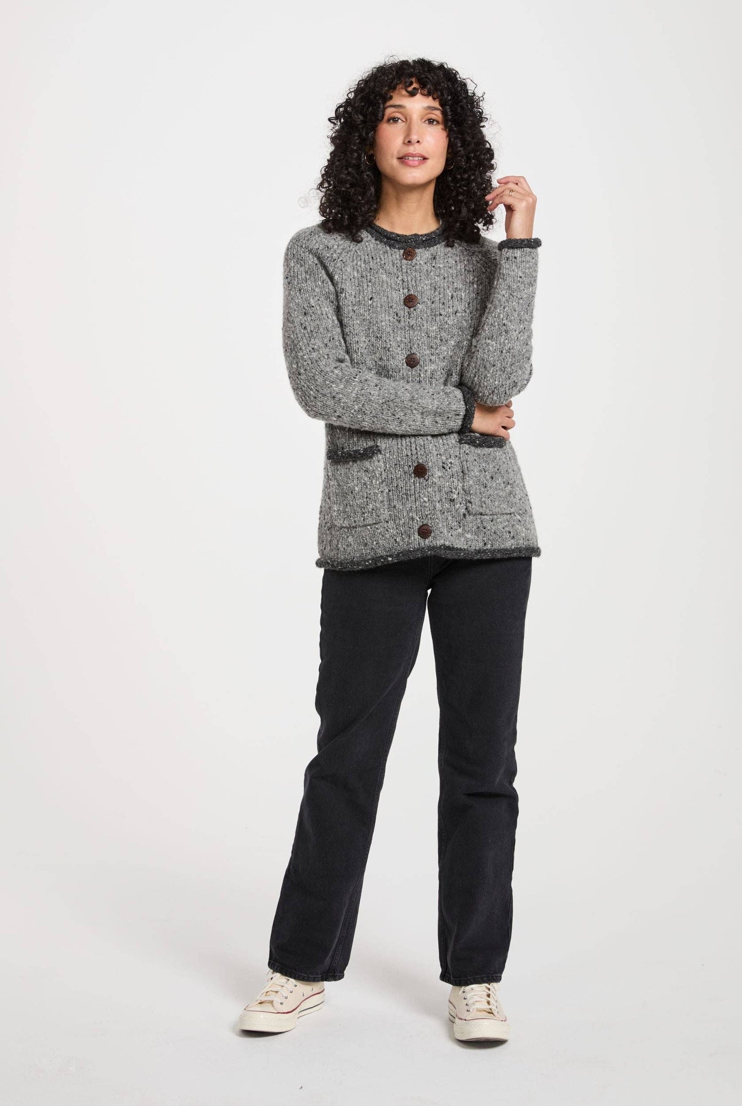 Glenariff Raglan Tweed Cardigan |  Grey/Light Grey
