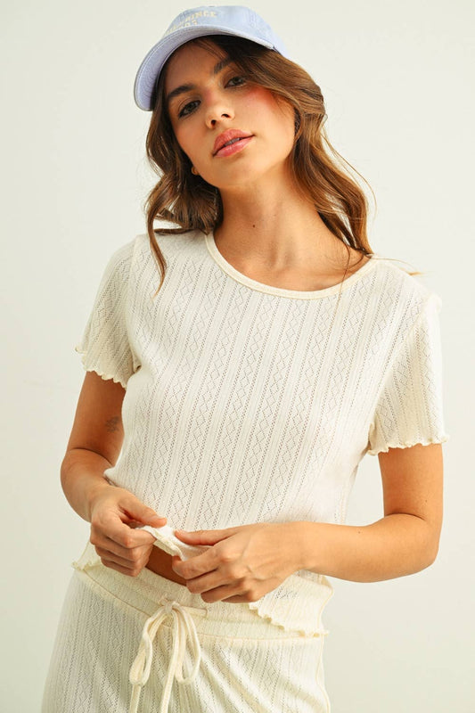 Pointelle Short Sleeve Top