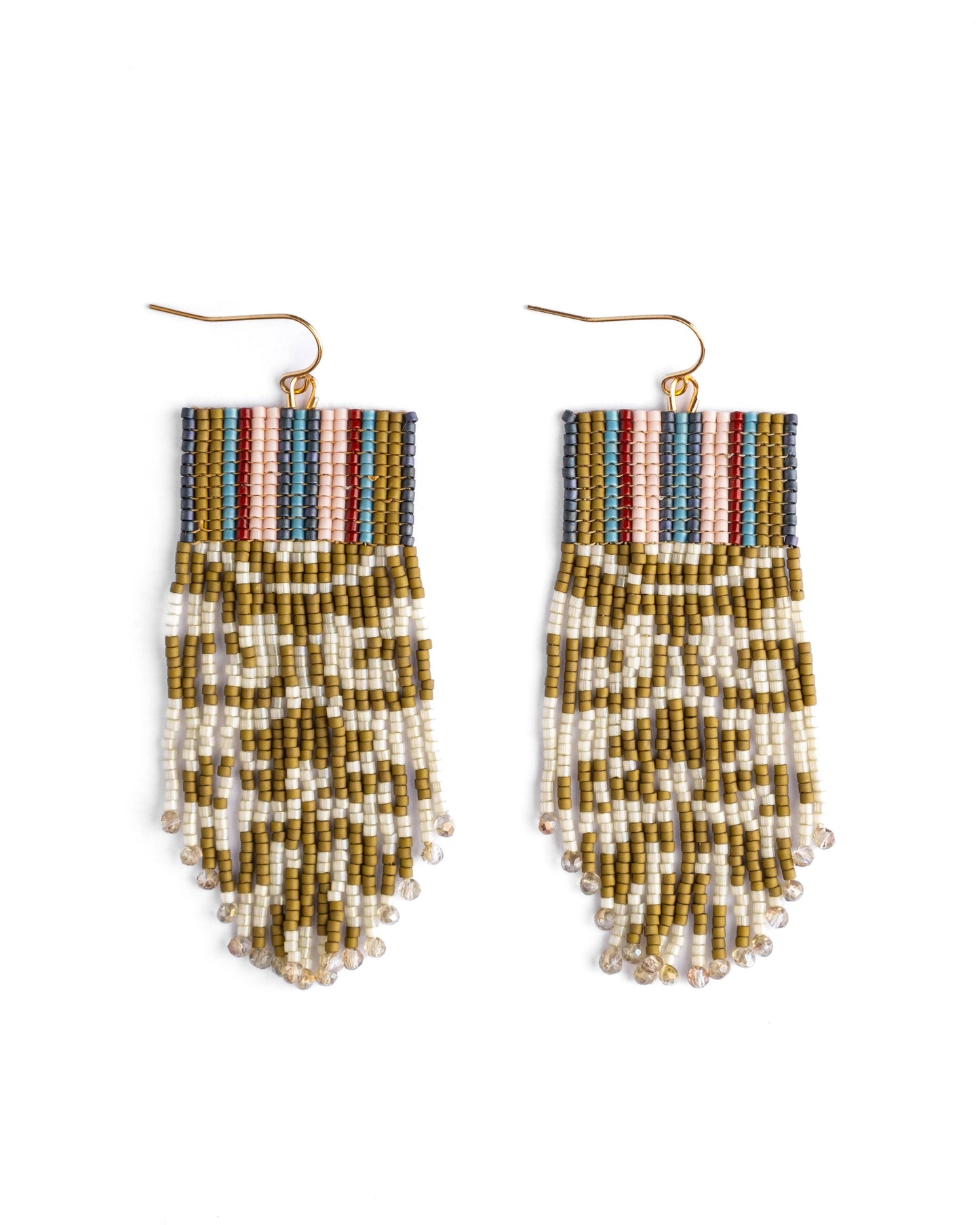 Beaded Damask Fringe Earrings | Olive