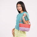 Colorblock Raffia Zip Bag | Various Colours