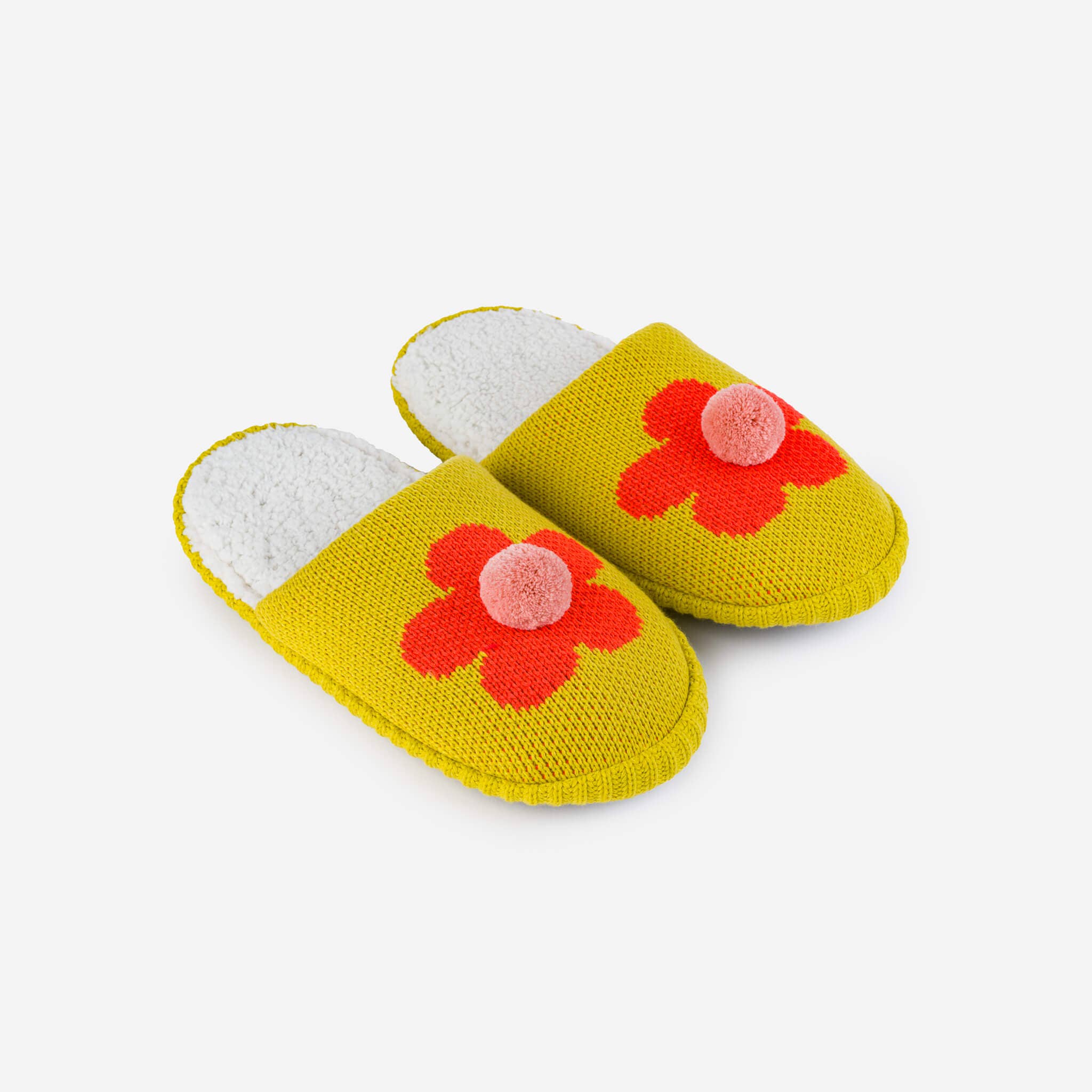 Flower Pom Slide Slippers | Golden Olive