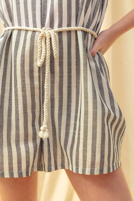 Striped Romper with Belt