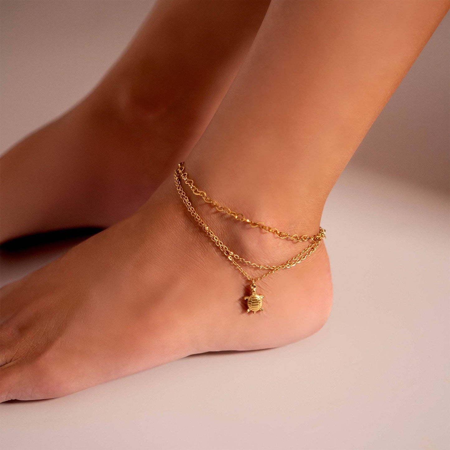 Linked Hearts Anklet | Gold & Stainless Steel