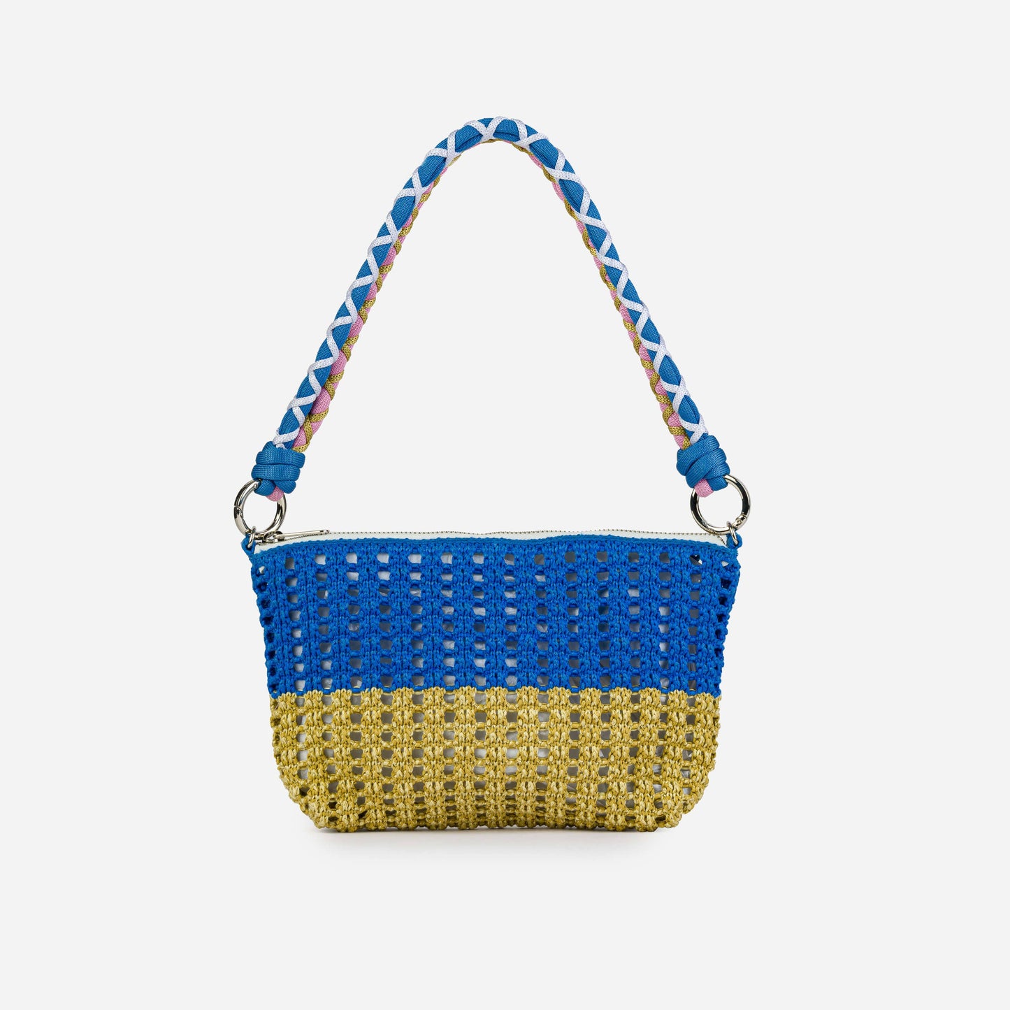 Colorblock Raffia Zip Bag | Various Colours