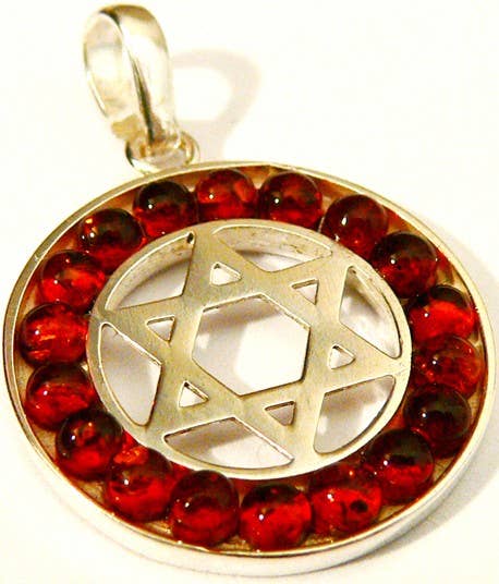 Star of David Pendant | Cherry Amber and Silver