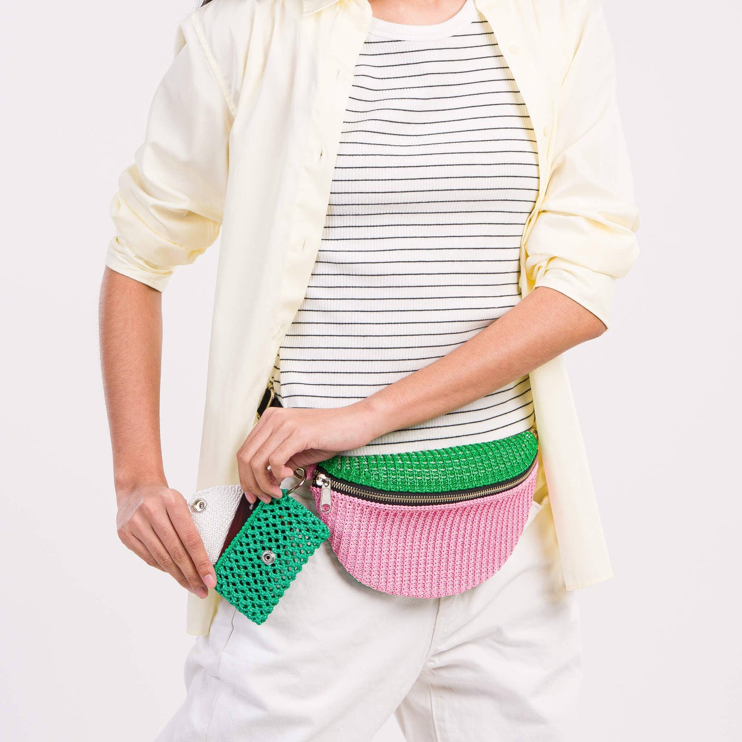 Colorblock Raffia Fanny Pack