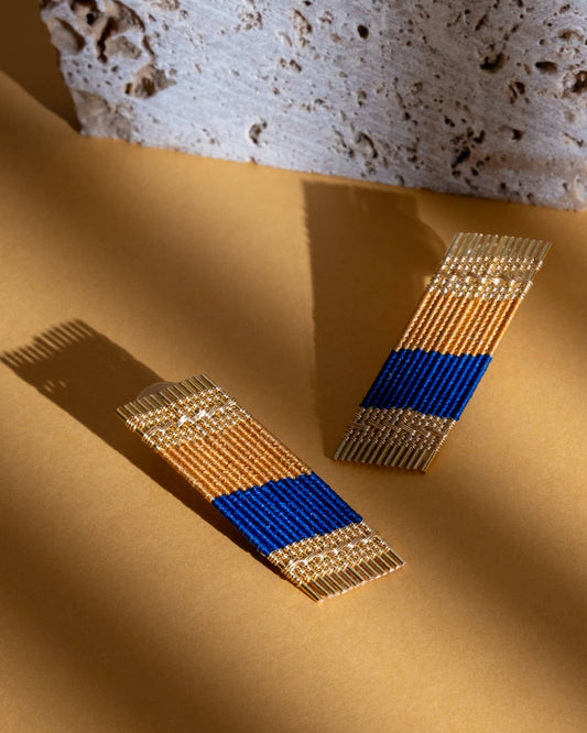 Angled Rectangle Earrings | Blue/Tan