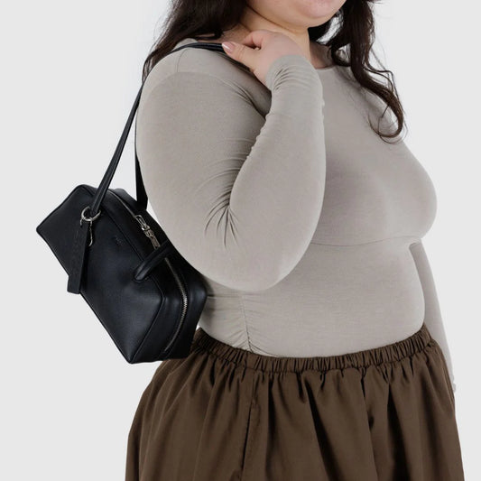 Small Recycled Leather Bowler Bag | Black