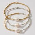 Gold & Silver Pearl Elastic Bracelet | Gold + Silver