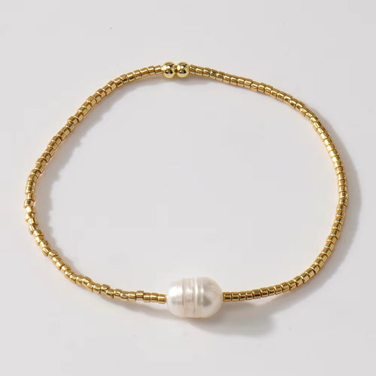 Gold & Silver Pearl Elastic Bracelet | Gold + Silver