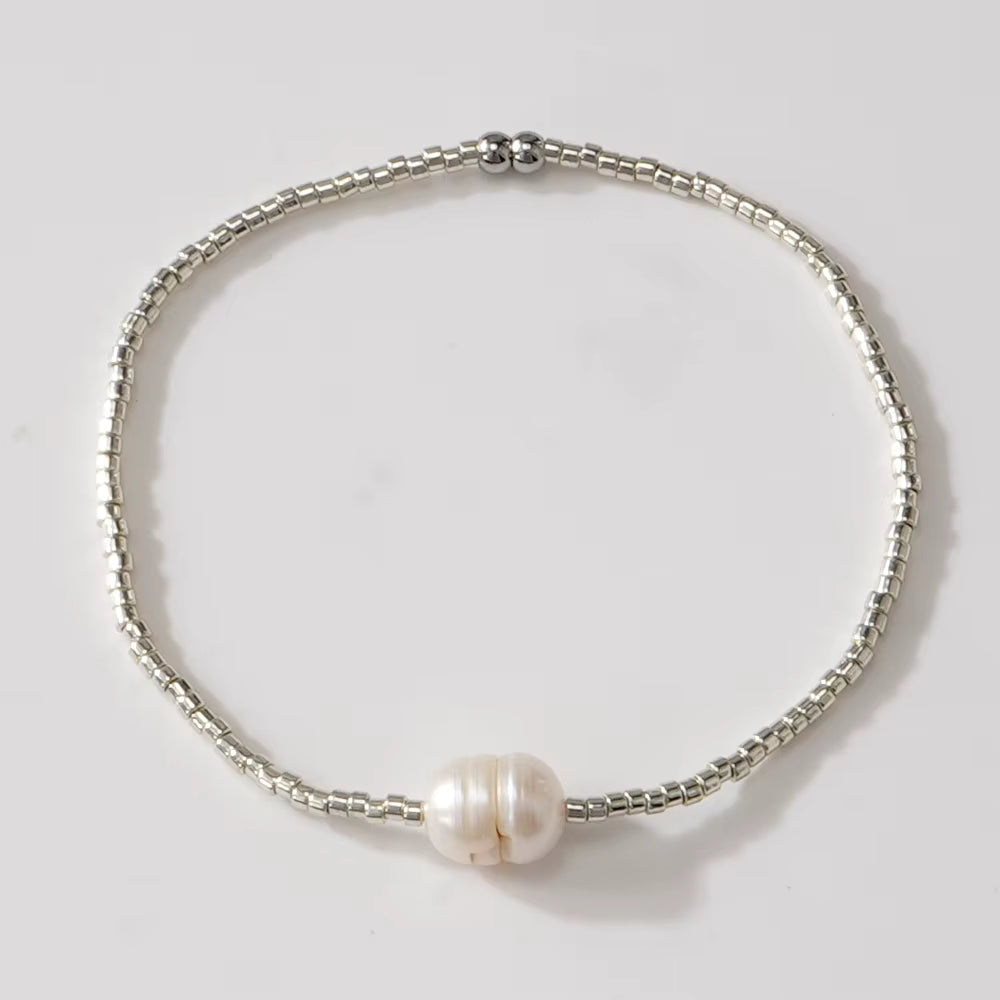 Gold & Silver Pearl Elastic Bracelet | Gold + Silver