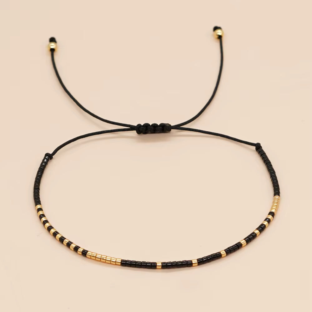 Miyuki Bead Slider Bracelet | Black + Gold Multi