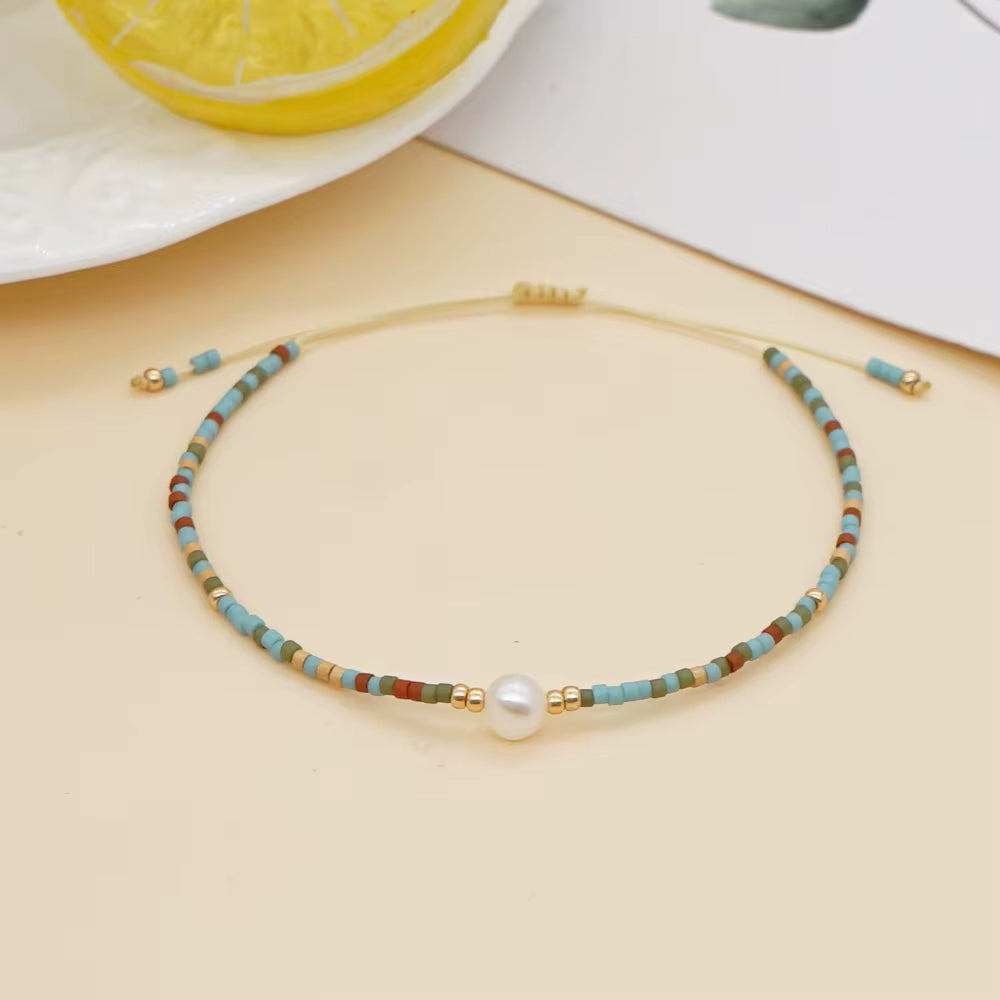 Bead & Pearl Slider Bracelet | multi various colours