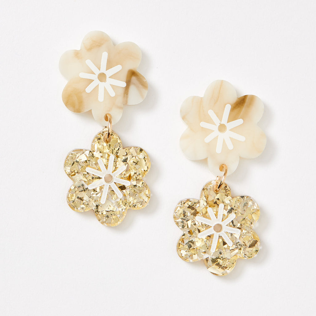 Double Aster Earrings | Marble/Gold