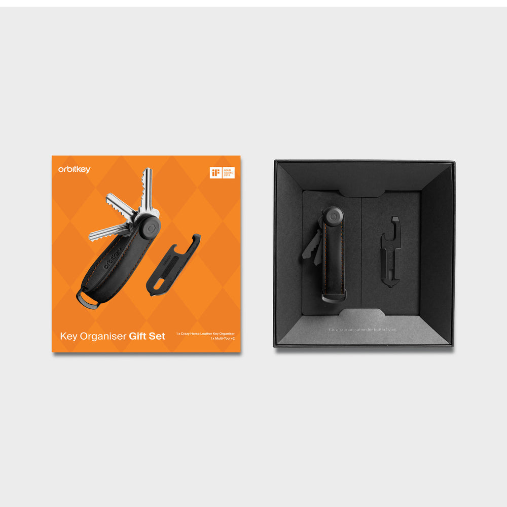 Key Organiser Crazy Horse + Multi-Tool v2 Set | Black & Orange