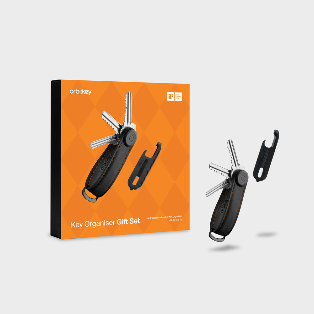 Key Organiser Crazy Horse + Multi-Tool v2 Set | Black & Orange