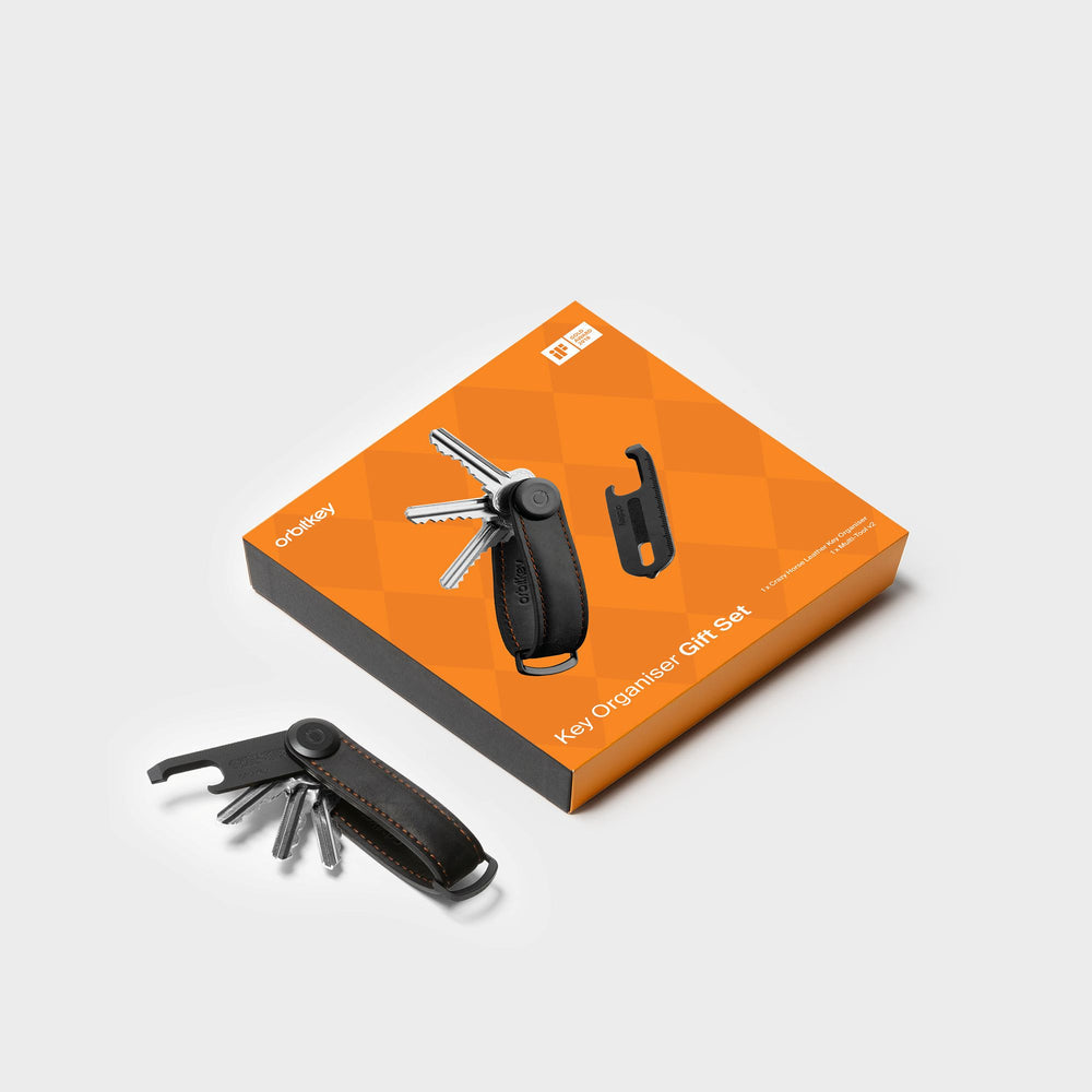 Key Organiser Crazy Horse + Multi-Tool v2 Set | Black & Orange