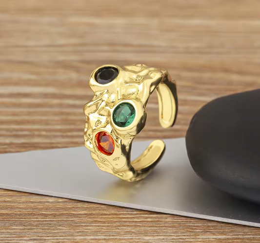 Gold Scrunchy Gem Rings | Various