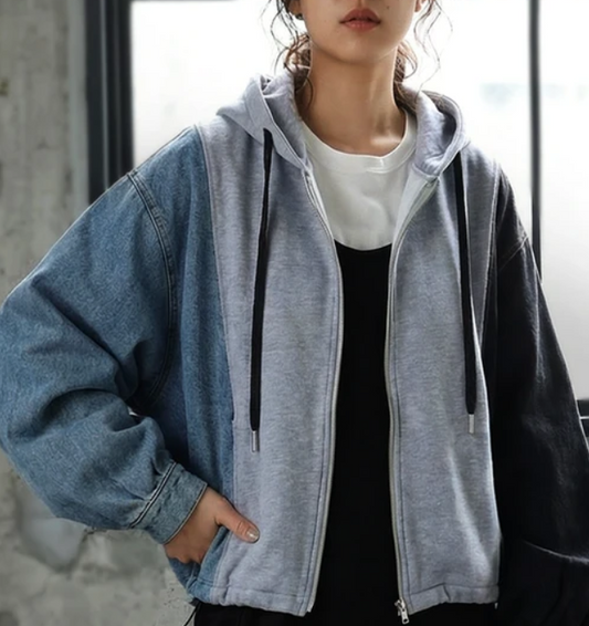 Two Tone Denim Zip Up