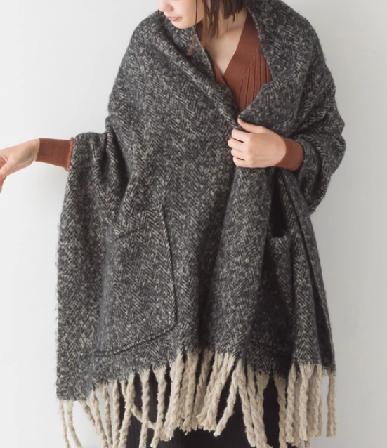 Thick Fringe Scarf with Pockets | Various Colours1