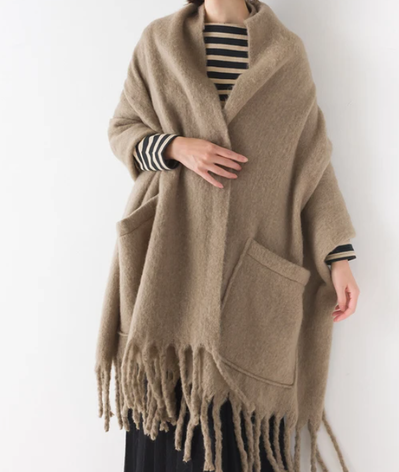 Thick Fringe Scarf with Pockets | Various Colours1