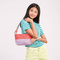 Colorblock Raffia Zip Bag | Various Colours