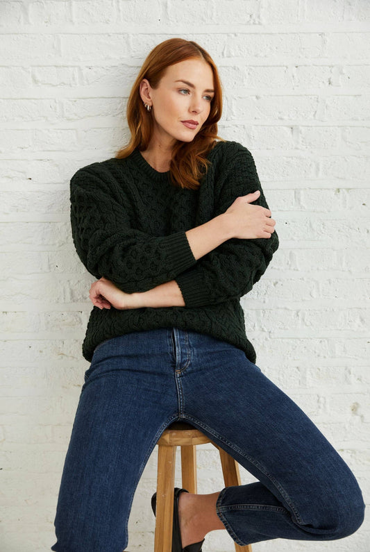 Inisheer Traditional Aran Sweater | Forest Green