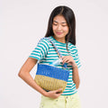 Colorblock Raffia Zip Bag | Various Colours