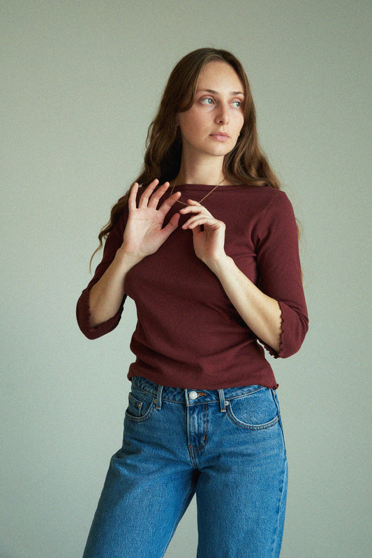 Ballet Pointelle Tee | Oxblood