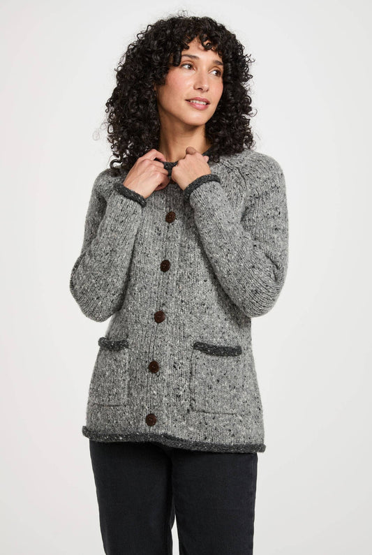 Glenariff Raglan Tweed Cardigan |  Grey/Light Grey