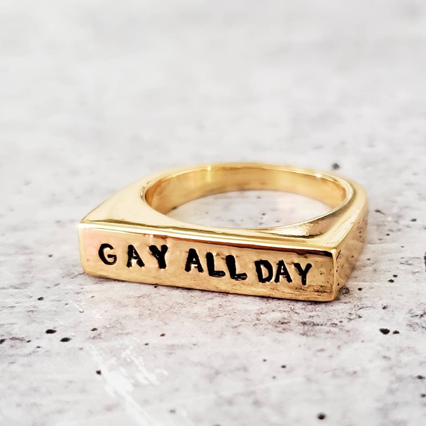 Gay All Day | Gold Flat Top Ring
