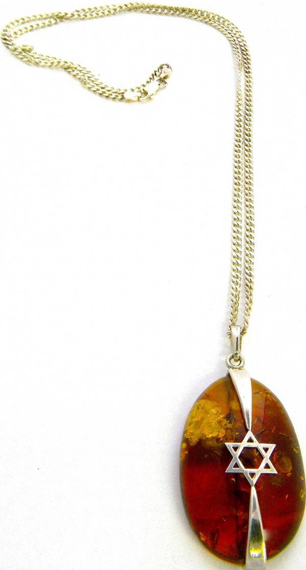 Star of David Pendant Necklace | Cognac Baltic Amber with Silver