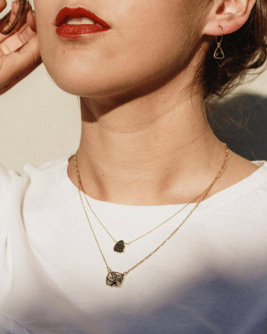 Power of Two Necklace Set | Druzy & Tourmalinated Quartz