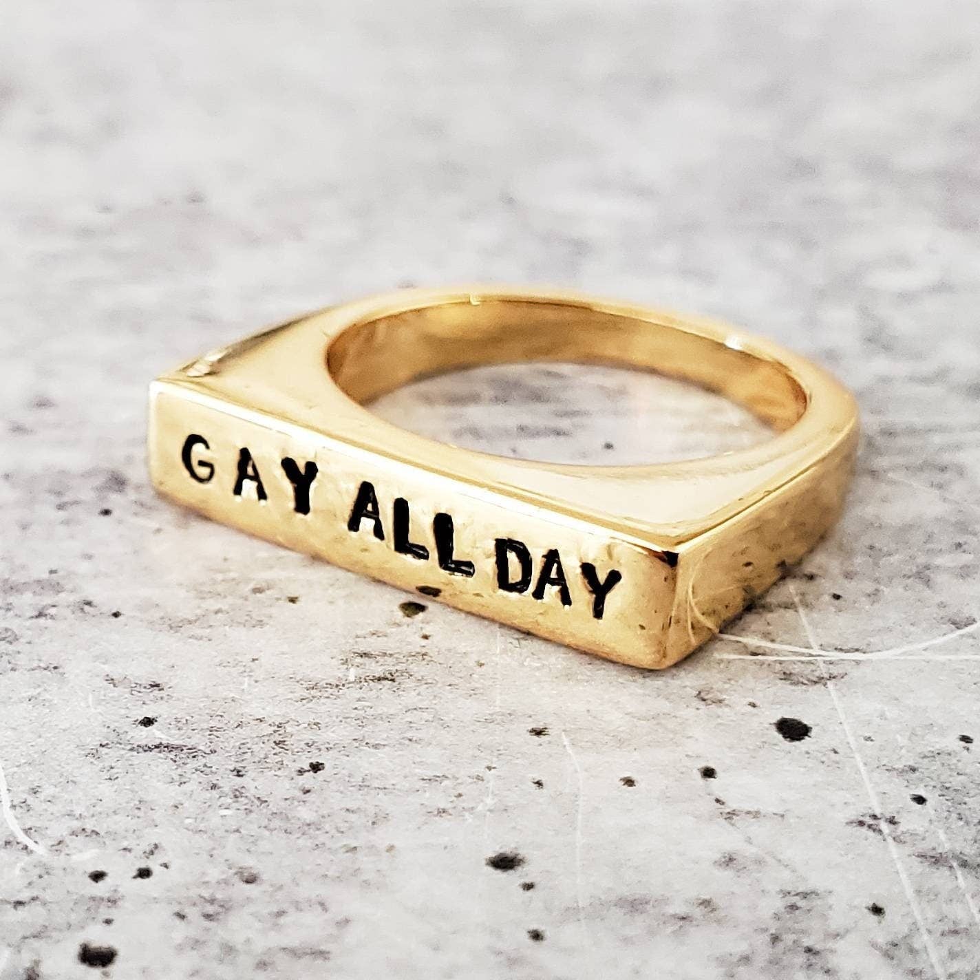 Gay All Day | Gold Flat Top Ring