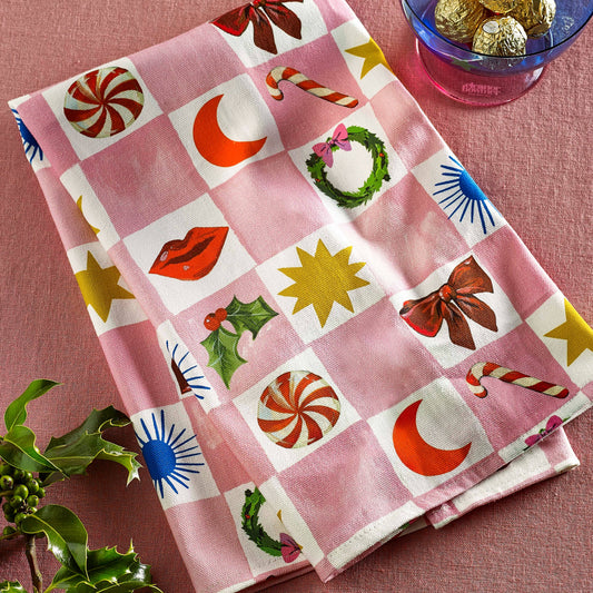 Kissmas Checkerboard Tea Towel