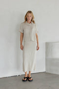 Miranda Skirt | Textured Midi Skirt with Back Slit