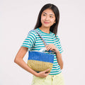 Colorblock Raffia Zip Bag | Various Colours