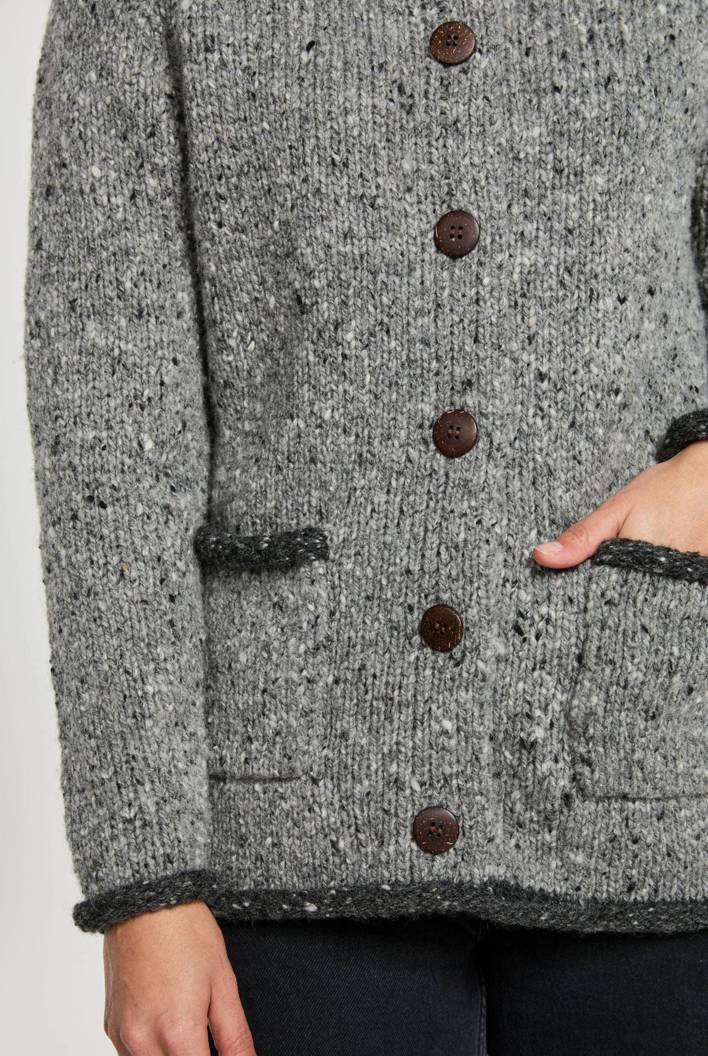 Glenariff Raglan Tweed Cardigan |  Grey/Light Grey