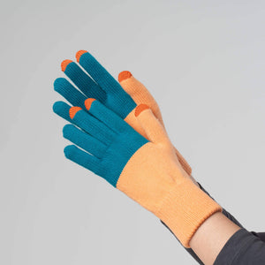 Colour block Knit Touchscreen Gloves | Teal Peach