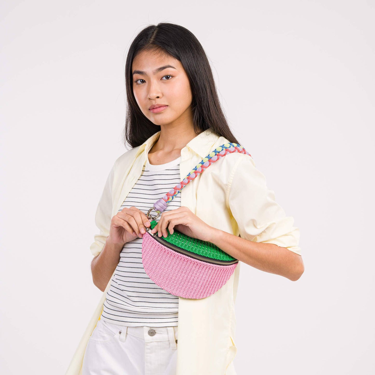 Colorblock Raffia Fanny Pack