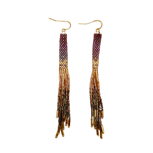 Beaded Handwoven Ombre Tassel Earrings | Violet