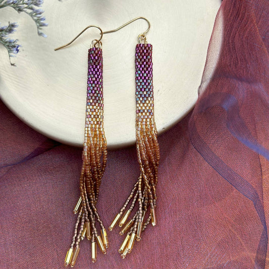 Beaded Handwoven Ombre Tassel Earrings | Violet